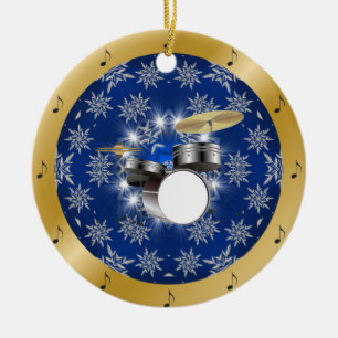 Drum Set ~ Silber ~ Blau ~ Weihnachten ~ Keramik Ornament