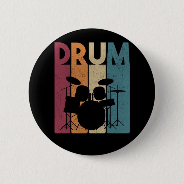 Drum Set Vintag Rock Music Retro Drummer Button (Vorderseite)