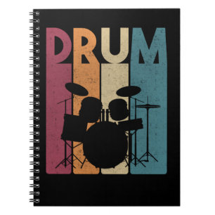 Drum Set Vintage Rock Music Retro Drummer Notizblock
