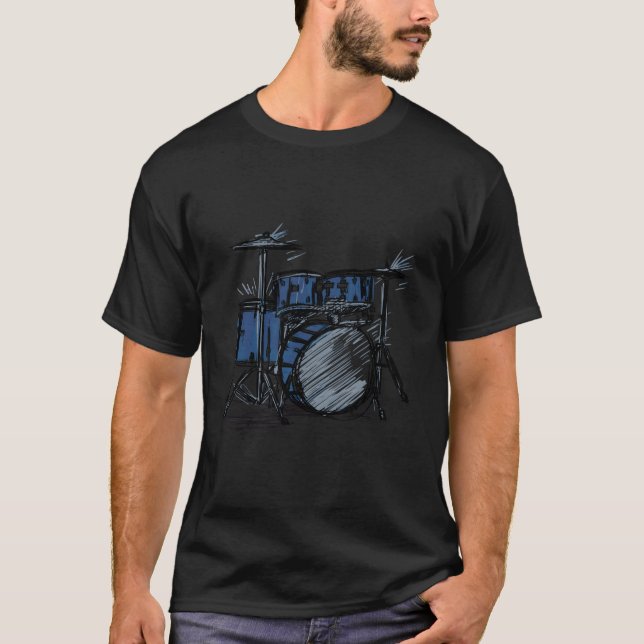 Drum Sketch Drummer Musiker Zeichnend T-Shirt (Vorderseite)