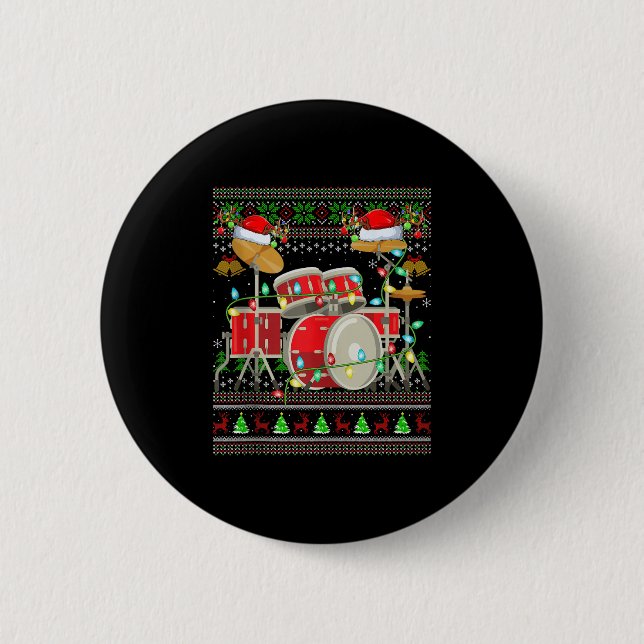 Drum Ugly Christmas Sweater Musical Drum Player Dr Button (Vorderseite)