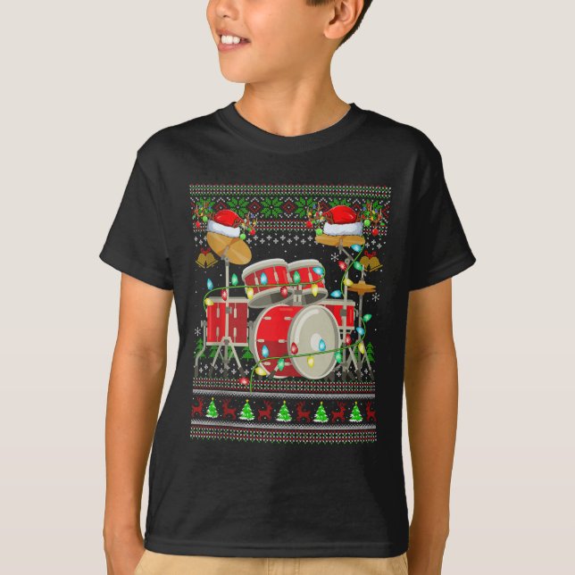 Drum Ugly Christmas Sweater Musical Drum Player Dr T-Shirt (Vorderseite)