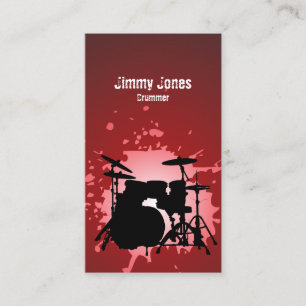 Drumkit Silhouette Splatter Carte de visite rouge