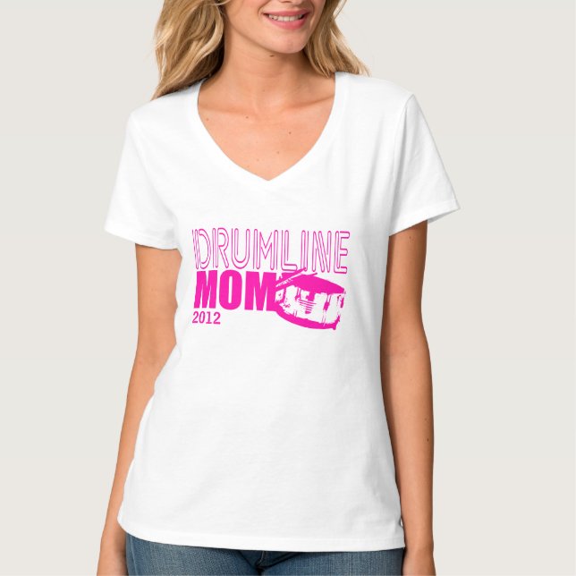 Drumline-Mama rosa mit Datum T-Shirt (Vorderseite)