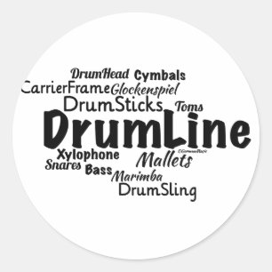 Drumline Word Cloud Black Text Runder Aufkleber