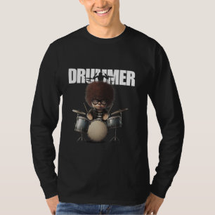 Drummer Afro Beat Funny Character Drum Kit T-Shirt