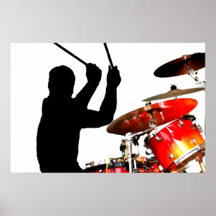 Drummer bleibt in Luft-Schatten-realen Trommeln Poster
