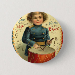 Drummer Boy Star Red White Blue Button