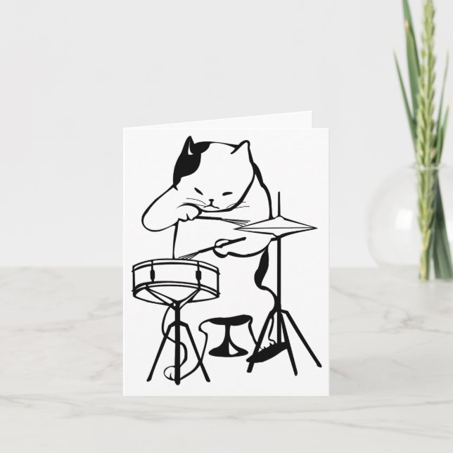 Drummer Cat Drums Musician Rock Jazz Niedlich Karte (Vorderseite)