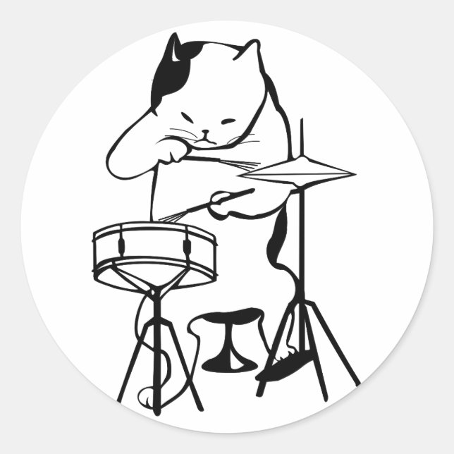 Drummer Cat Drums Musician Rock Jazz Niedlich Runder Aufkleber (Vorderseite)