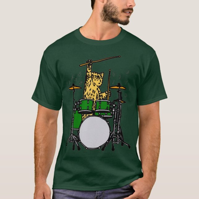 Drummer Cat Music Lover Musiker spielen T-Shirt (Vorderseite)