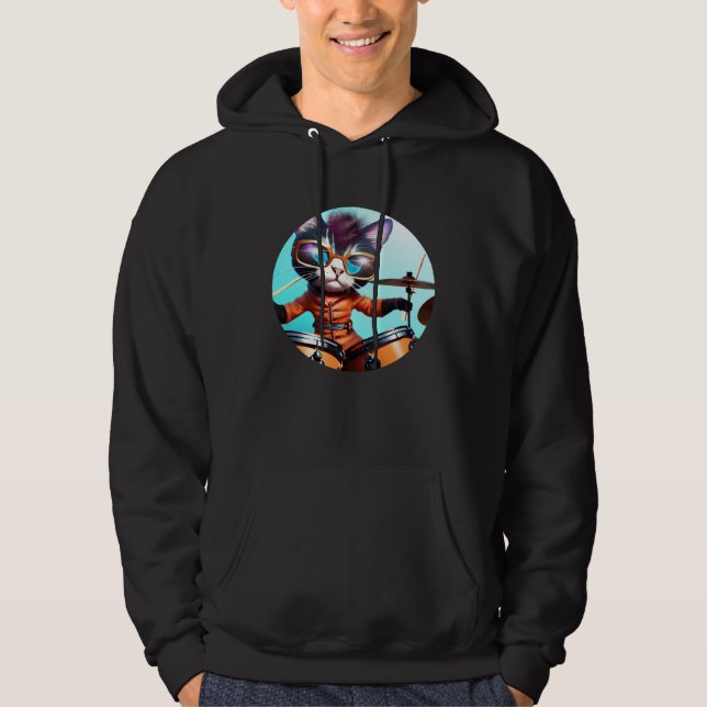 Drummer Cat with Drumset Hoodie (Vorderseite)