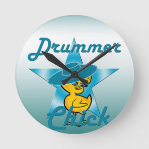 Drummer Chick #7 Runde Wanduhr