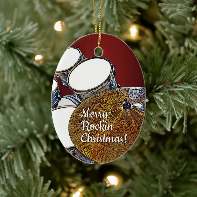 Drummer Christmas Rock & Roll Musician Drum Kit Keramik Ornament (Baum)