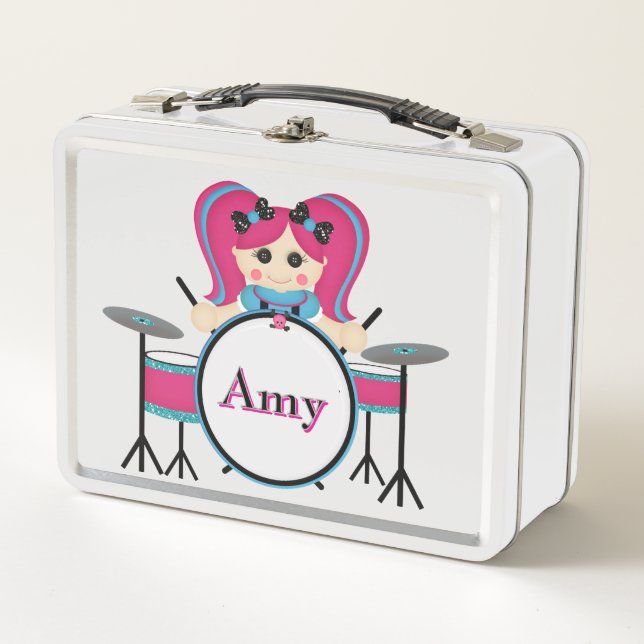 Drummer Doll Girl Metall Brotdose (Vorderseite)