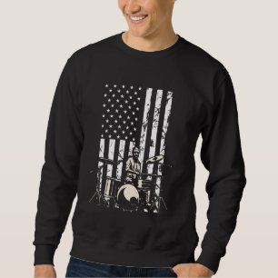 Drummer Drum Set Drums USA Flag American Drumming Sweatshirt