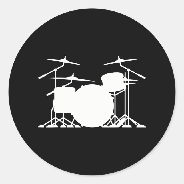 Drummer Drum Set Kit Silhouette Minimalistisch Runder Aufkleber (Vorderseite)
