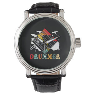 Drummer Drum Set Vintag Retro Geschenk Armbanduhr