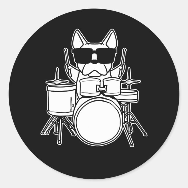 Drummer Drummer Hund mit Trommeln Runder Aufkleber (Vorderseite)