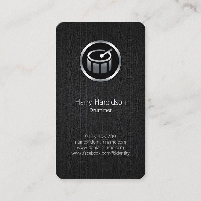 Drummer Drums Icon Black Grunge Business Card Visitenkarte (Vorderseite)