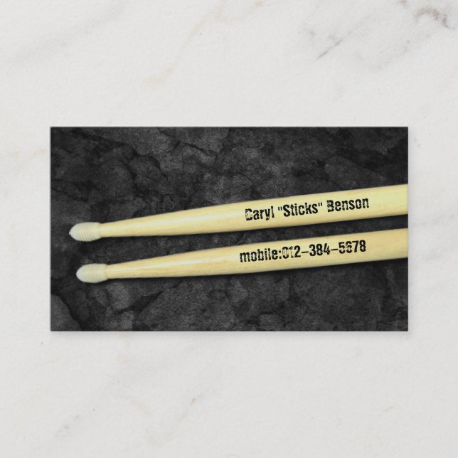 Drummer Drumsticks Grunge Musician Business Card Visitenkarte (Vorderseite)