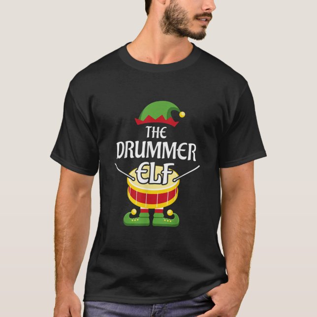 Drummer Elf Family Matching Group Weihnachtstromme T-Shirt (Vorderseite)