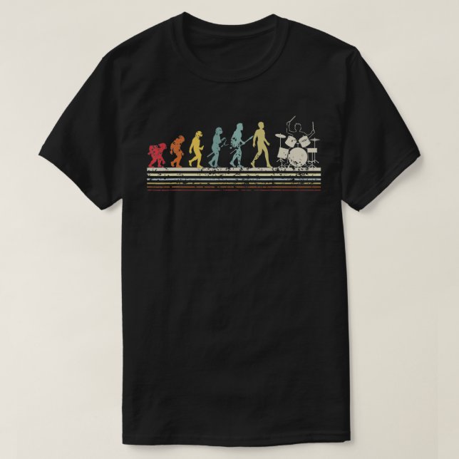 Drummer Evolution Drumsticks Drums Rock Music Met T-Shirt (Design vorne)