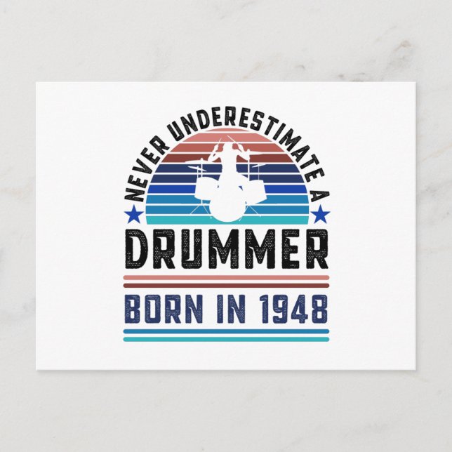 Drummer geboren 1948 80th Birthday Drumming Gift V Postkarte (Vorderseite)