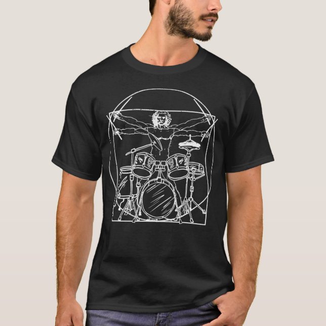 Drummer Gift Da Vinci Drums Zeichnend Präsenz für  T-Shirt (Vorderseite)