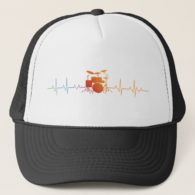 Drummer Gift Heartbeat Musikinstrument Trommeln Truckerkappe (Vorderseite)