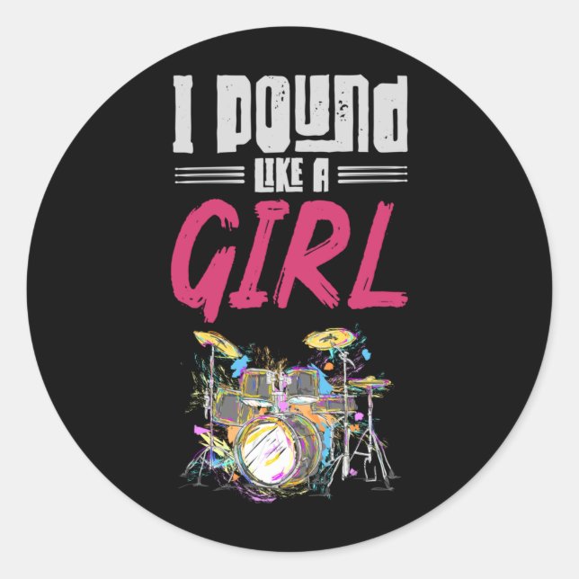 Drummer Girl Drumset Female Drum Musik Runder Aufkleber (Vorderseite)