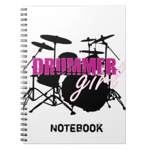 Drummer Girl mit Spaß Lila und Schwarz Grunge Text Notizblock
