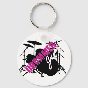 Drummer Girl mit Spaß Lila und Schwarz Grunge Text Schlüsselanhänger