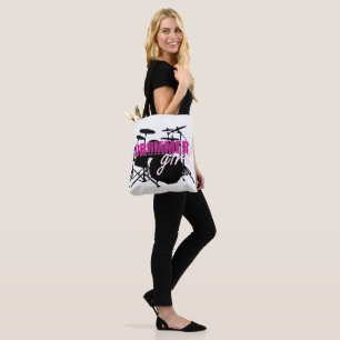 Drummer Girl mit Spaß Lila und Schwarz Grunge Text Tasche