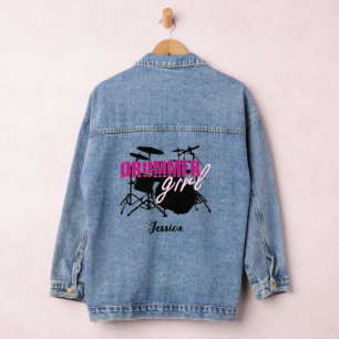 Drummer Girl Vorname Lila Black Illustration Jeansjacke