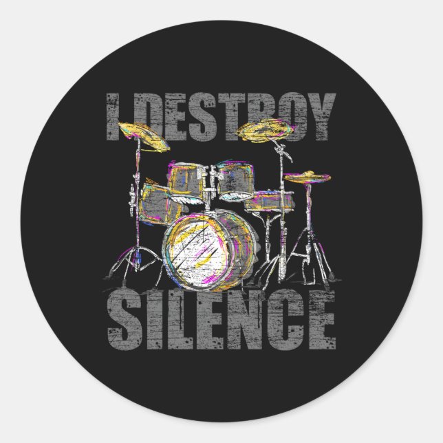 Drummer I Destroy Silence Drums Runder Aufkleber (Vorderseite)