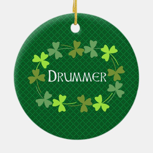 Drummer Kleeblatt Oval Keramik Ornament (Hinten)