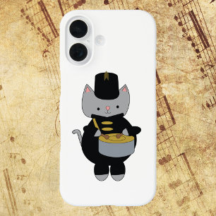 Drummer Marching Band Cat Black Gold iPhone 16 Hülle