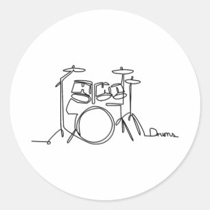 Drummer Music Design One-Line Drums Runder Aufkleber