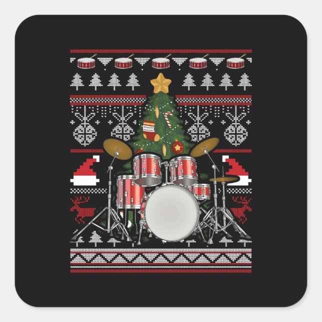 Drummer Musical Instrument Ugli Weihnachten Quadratischer Aufkleber (Vorderseite)