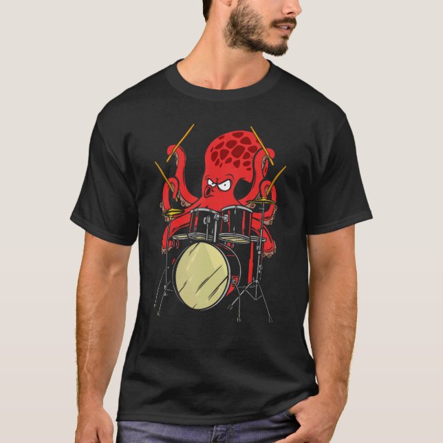 Drummer Octopus Drumstick Playing Drum Sea Animal  T-Shirt (Vorderseite)