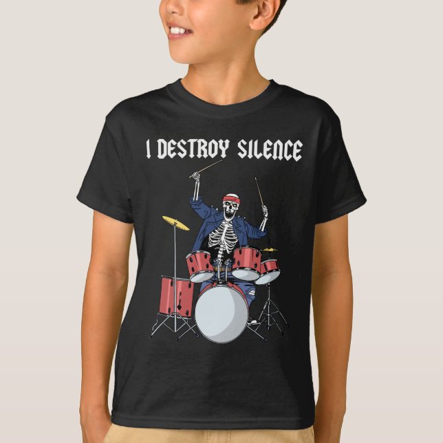 Drummer Rock Music Band Drums I Destroy Silence T-Shirt (Vorderseite)