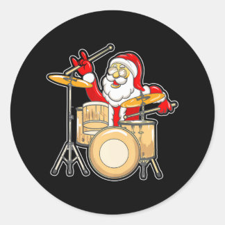 Drummer Santa Funny Weihnachten Weihnachts-Spiel T Runder Aufkleber