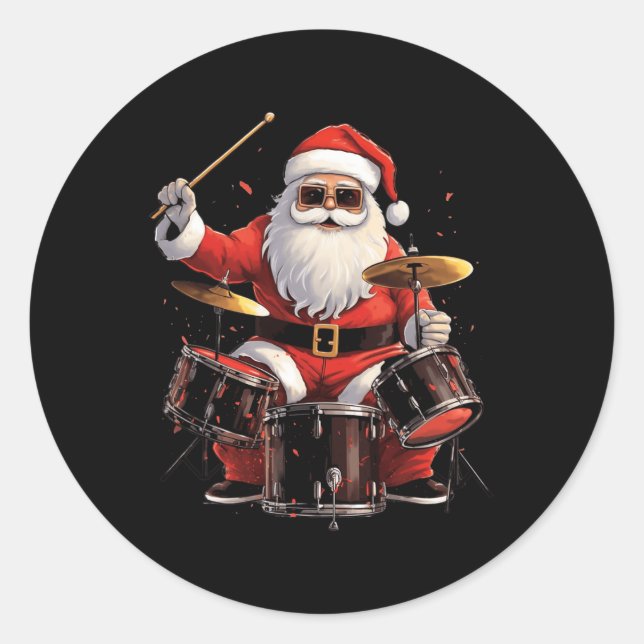 Drummer Santa Playing Drums Funny Christmas Drumme Runder Aufkleber (Vorderseite)