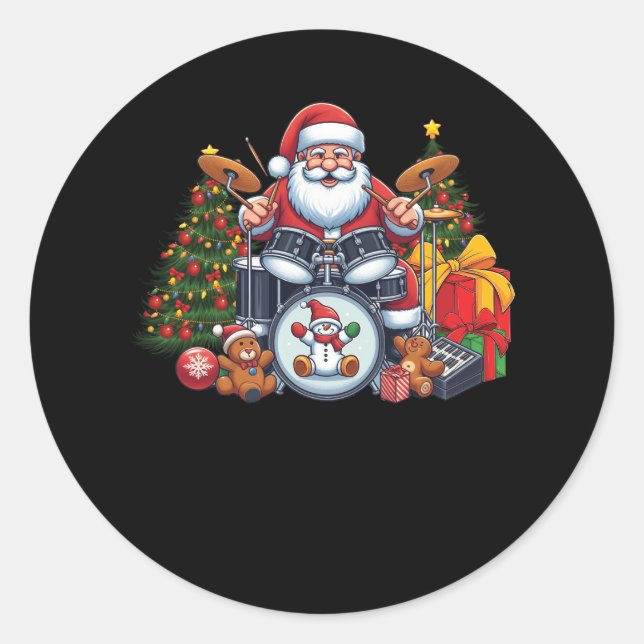 Drummer Santa Playing Trommeln Weihnachts Drumma S Runder Aufkleber (Vorderseite)