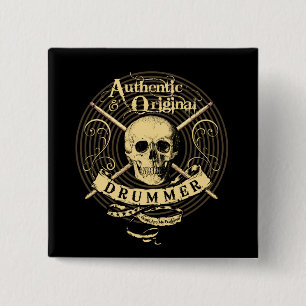 DRUMMER Skull Snare Drum Drumsticks Drumming Butto Button