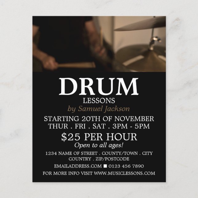 Drummer, Trommelunterricht Werbung Flyer (Vorne)