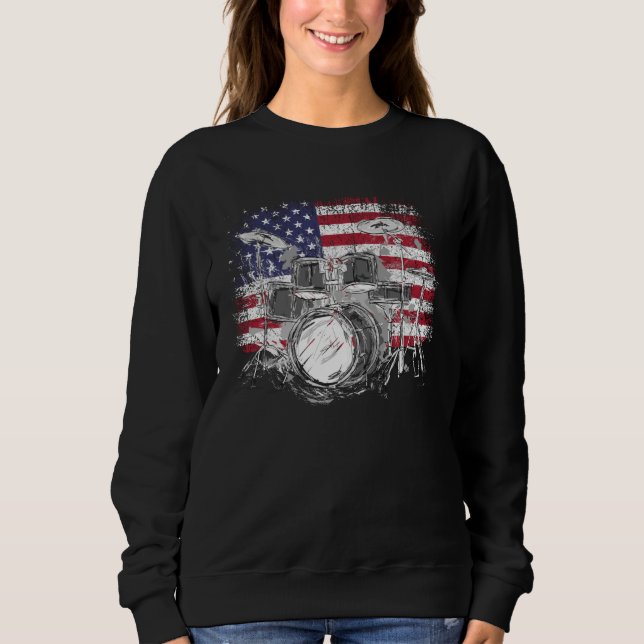 Drummer USA Flag Drum Set American 4th Of July Dru Sweatshirt (Vorderseite)