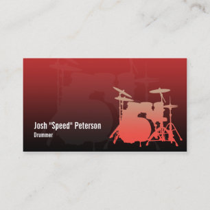 Drummer's Drum Kit Silhouette Red Business Card Visitenkarte