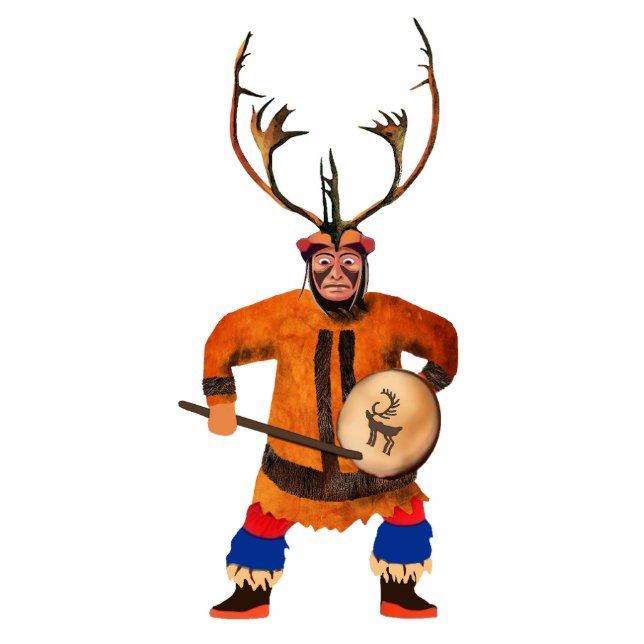 Drumming Shaman Freistehende Fotoskulptur (Vorne)